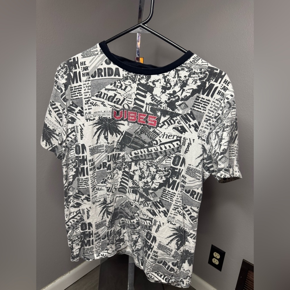 Vibe Newspaper Print Men's T-Shirt - Black, White, and Red